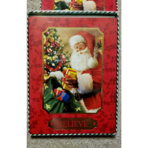 NEW 12 Ct Santa Claus CHRISTMAS CARDS w/Envelopes Foil 5" x 7"